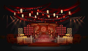 中式婚礼效果图红色中式酒店婚礼