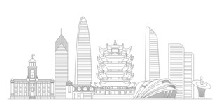 武汉地标建筑描边