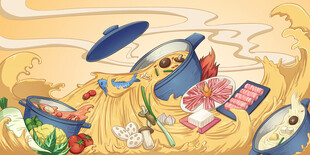 国潮串串火锅插画
