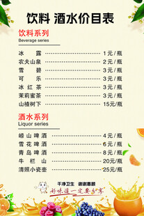 饮料酒水价目表