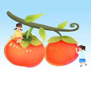  摘柿子 