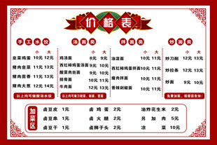 饭店价格表