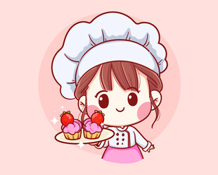 卡通小女孩厨师矢量
