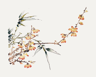 传统水墨梅花兰花矢量 