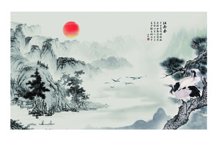 中国水墨山水画电视背景墙