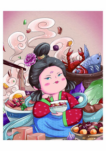 唐朝仕女美食图