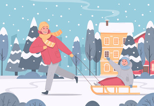 滑雪场景矢量