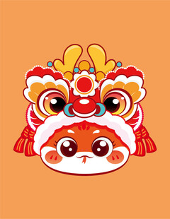 橘色蛇宝宝手绘卡通插画生肖IP