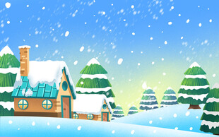 唯美小雪冬天风景插画