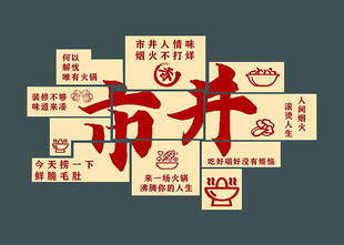 简约 火锅 黄色 文化墙 背景
