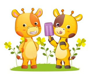 长颈鹿一起吃冰淇淋