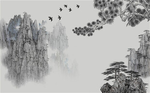 水墨 山水 简约 背景 客厅 