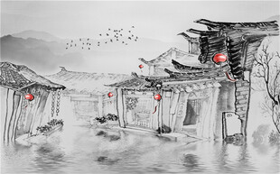 水墨 山水 简约 背景 客厅 