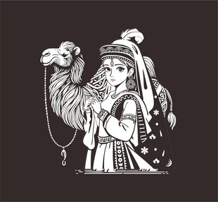 美丽的新疆女孩和一头骆驼
