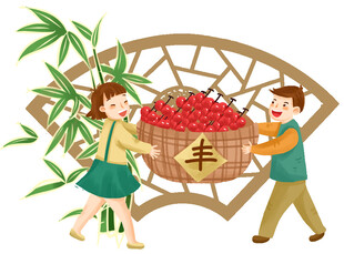 乐于助人柿子国风插画社区免抠