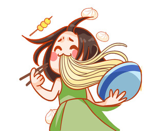 吃面的女孩插画
