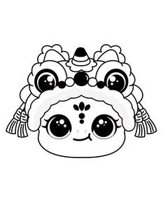 快乐蛇舞狮头线稿插画卡通