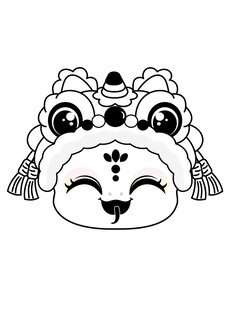 快乐蛇舞狮头线稿卡通插画