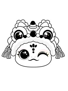 快乐蛇舞狮头线稿卡通插画