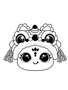 快乐蛇舞狮头线稿卡通插画