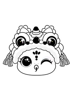 快乐蛇舞狮头线稿卡通插画