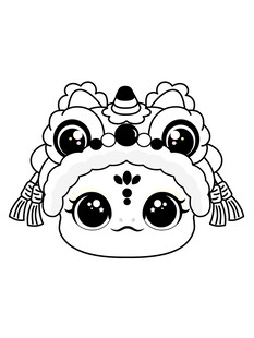 快乐蛇舞狮头线稿卡通插画