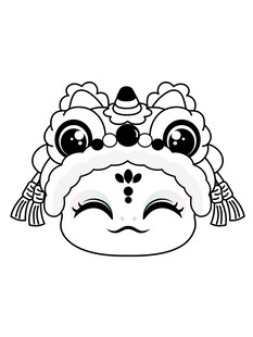 快乐蛇舞狮头线稿插画卡通