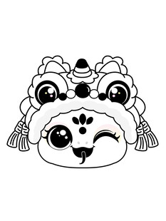 快乐蛇舞狮头线稿插画卡通