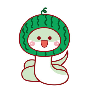 蛇宝宝水果头套西瓜插画卡通