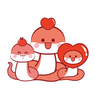 蛇宝宝水果头套三个卡通插画