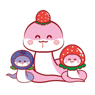 蛇宝宝水果头套草莓卡通插画