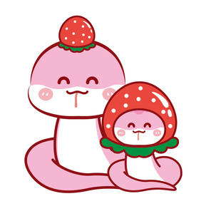 蛇宝宝水果头套草莓卡通插画