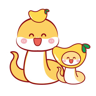 蛇宝宝水果头套芒果插画卡通