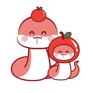 蛇宝宝水果头套苹果插画卡通