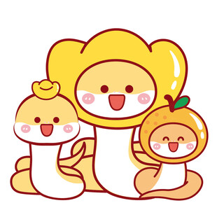 三个蛇宝宝水果头套卡通插画