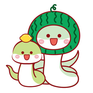 蛇宝宝水果头套西瓜插画卡通