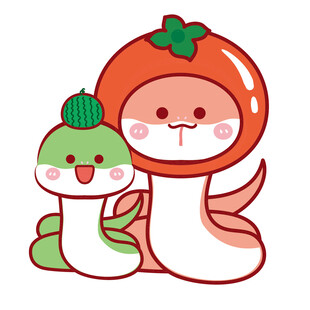 蛇宝宝水果头套柿子插画卡通