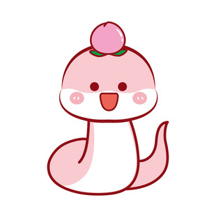 蛇宝宝水果头套水蜜桃卡通插画