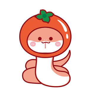 蛇宝宝水果头套柿子卡通插画