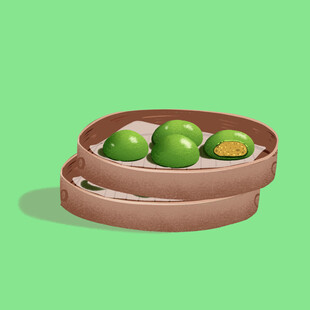 手绘艾草青团 