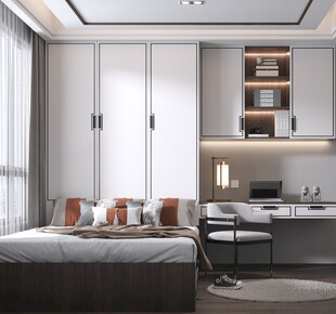 卧室小空间榻榻米书桌床现代装修