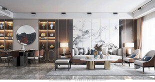 现代简约高级感新中式复古风客厅