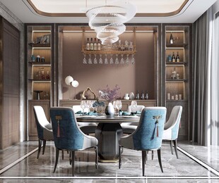 新中式家居装修复古风餐厅餐边柜