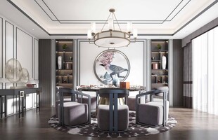 新中式家居装修复古风餐厅餐边柜