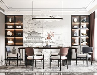 新中式家居装修复古风餐厅餐边柜