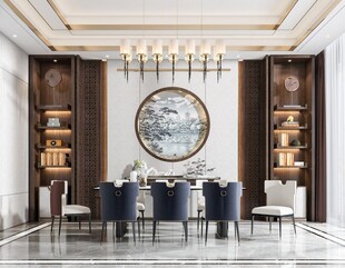 新中式家居装修复古风餐厅餐边柜