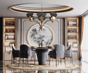 新中式家居装修复古风餐厅餐边柜