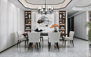 新中式家居装修复古风餐厅餐边柜