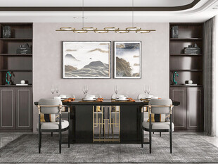 新中式家居装修复古风餐厅餐边柜