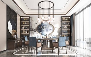 新中式家居装修复古风餐厅餐边柜